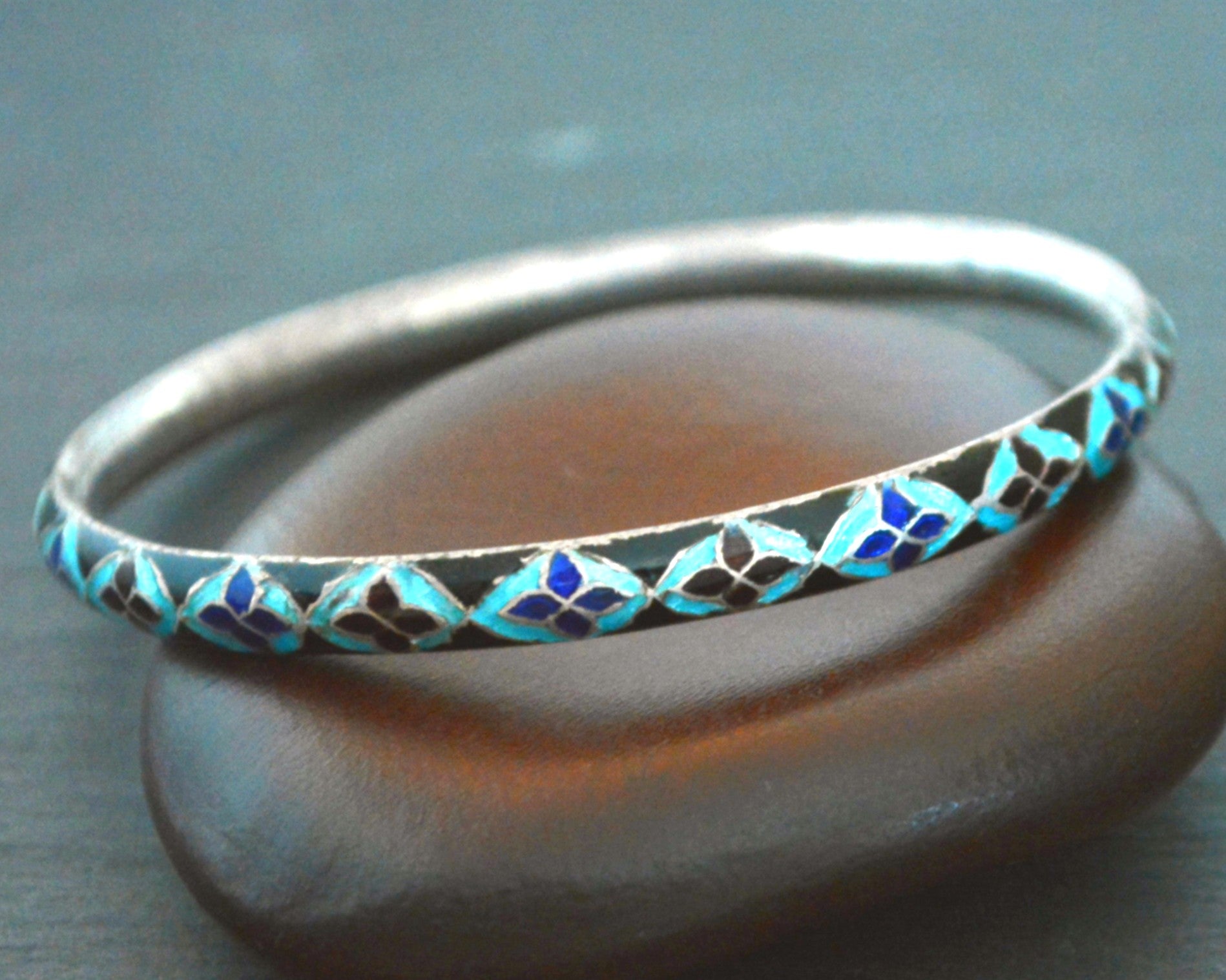 Indian Blue Enamel Bangle Bracelet - SMALL/MEDIUM