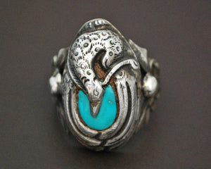 Ethnic Peacock Turquoise Ring - Size 9.5