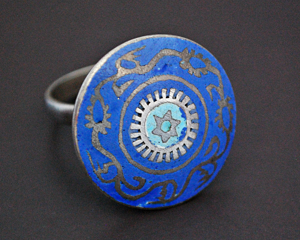 Ethnic Enamel Silver Ring - Size 7