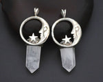 Rose Quartz Point Crescent Moon and Star Pendant
