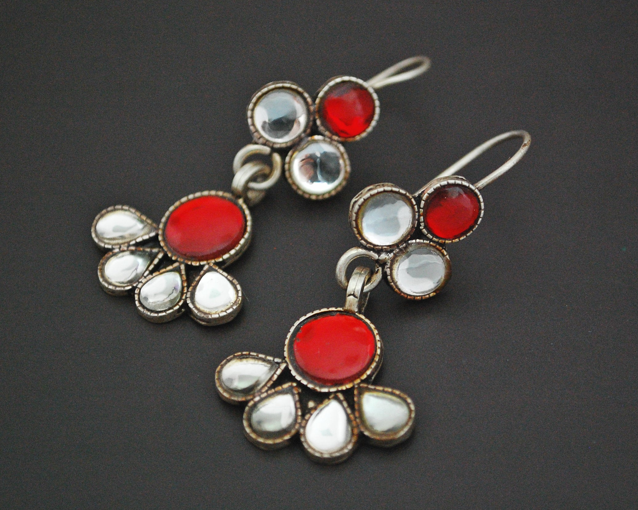 Rajasthani Glass Earrings - Red and White