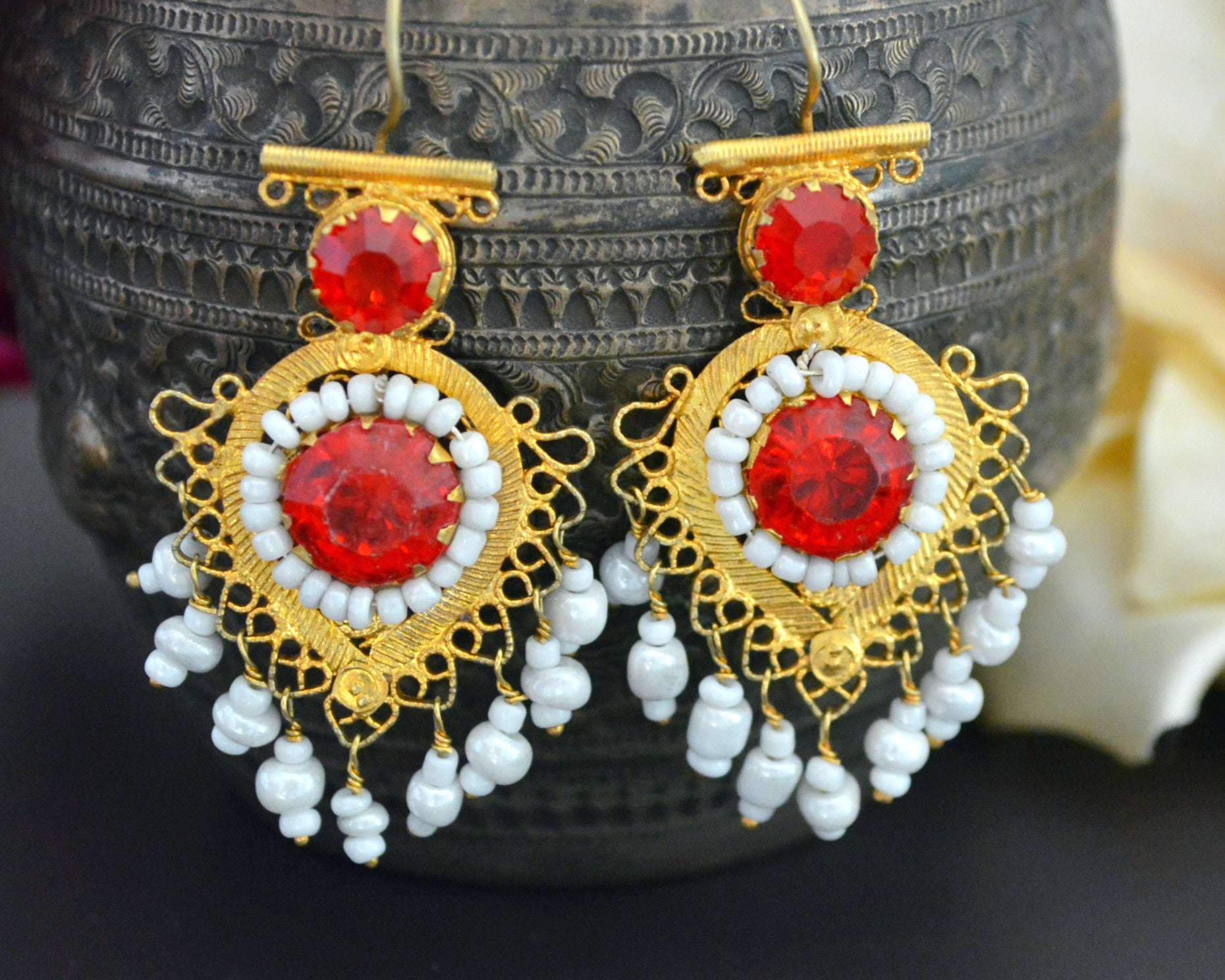 Gilded Uzbek Pearl Glass Earrings