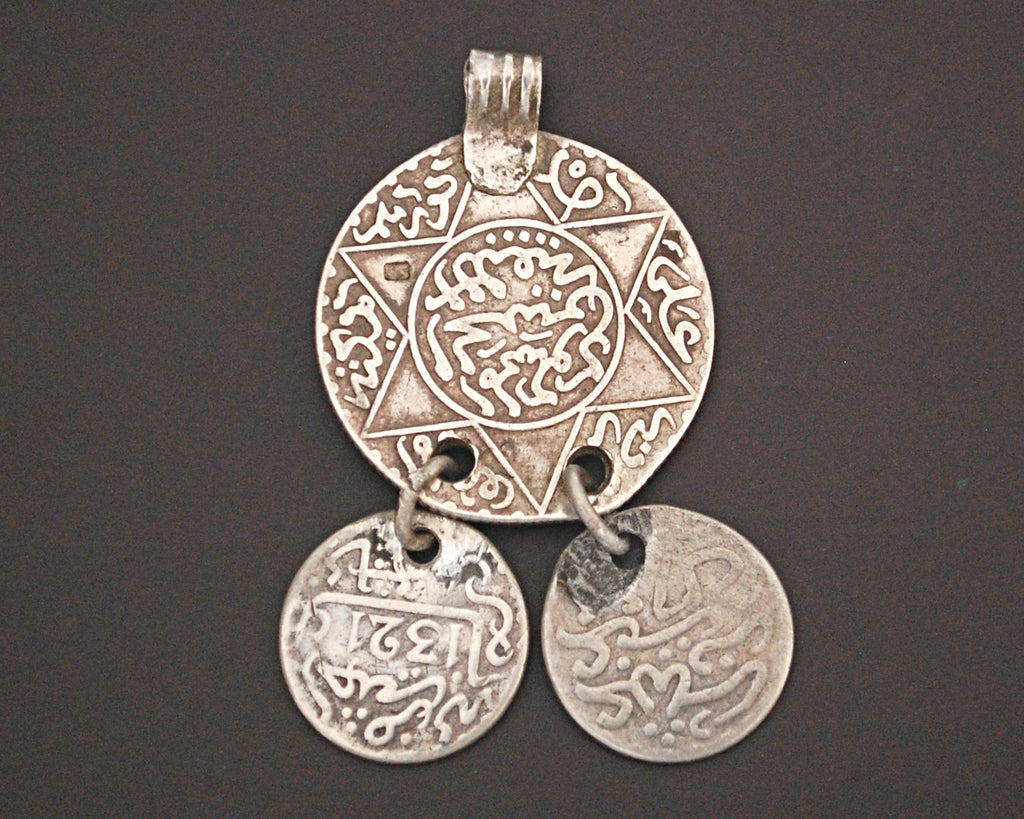 Old Berber Coin Pendant with Coin Dangles
