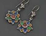 Berber Enamel Star Earrings with Red Glass