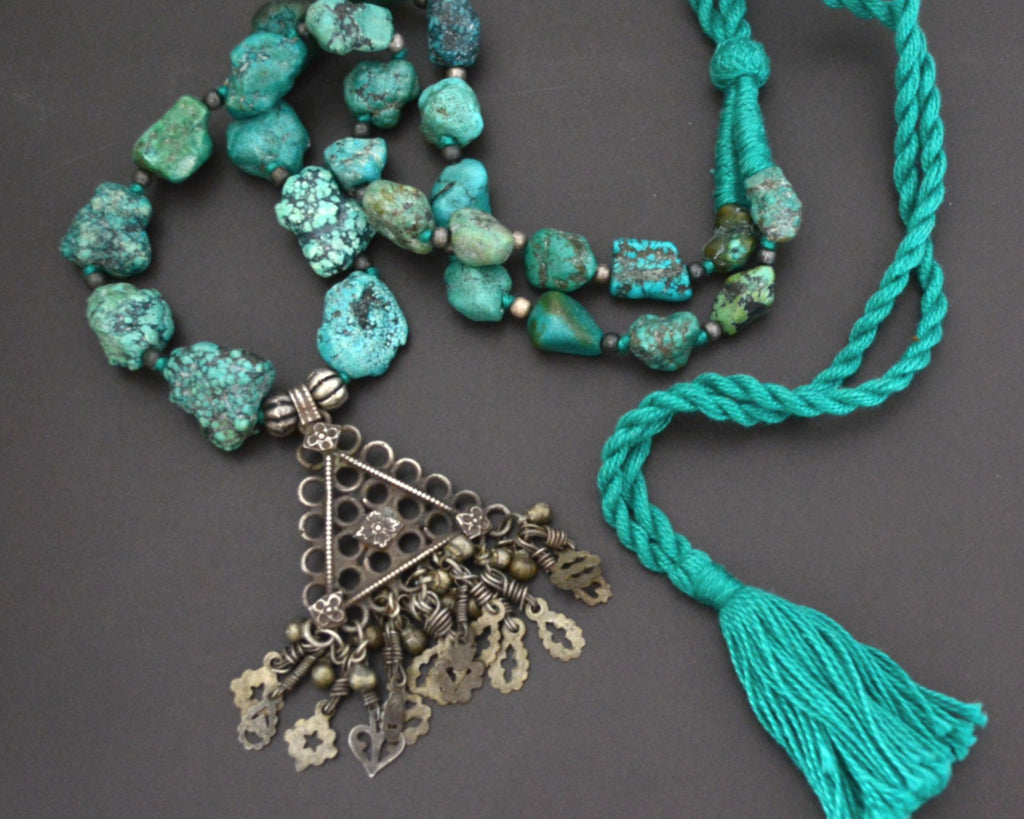 Indian Pendant Turquoise Nugget Bead Necklace
