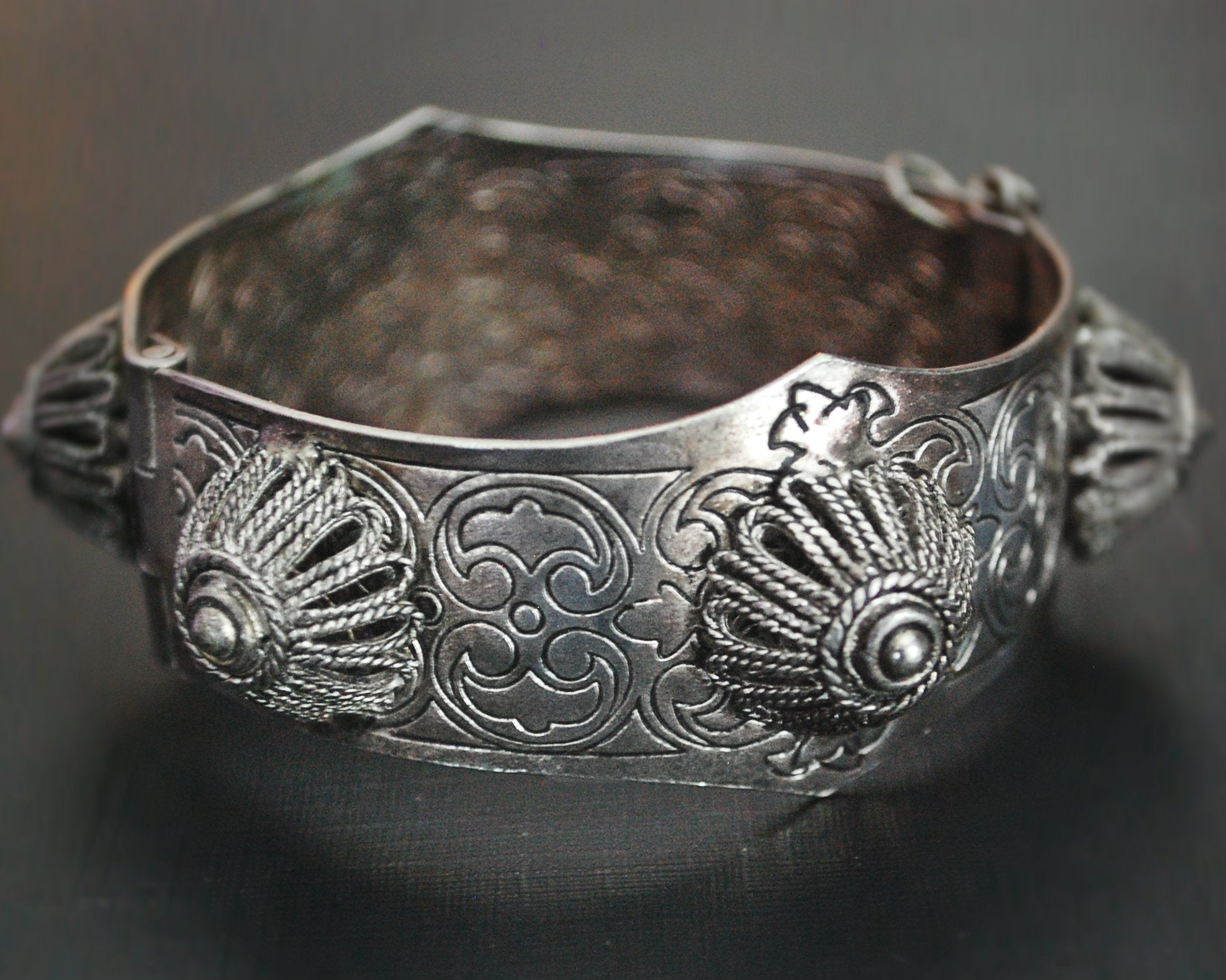 Ethnic Berber Filigree Hinged Bracelet