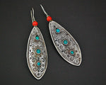 Ethnic Coral Turquoise Long Earrings