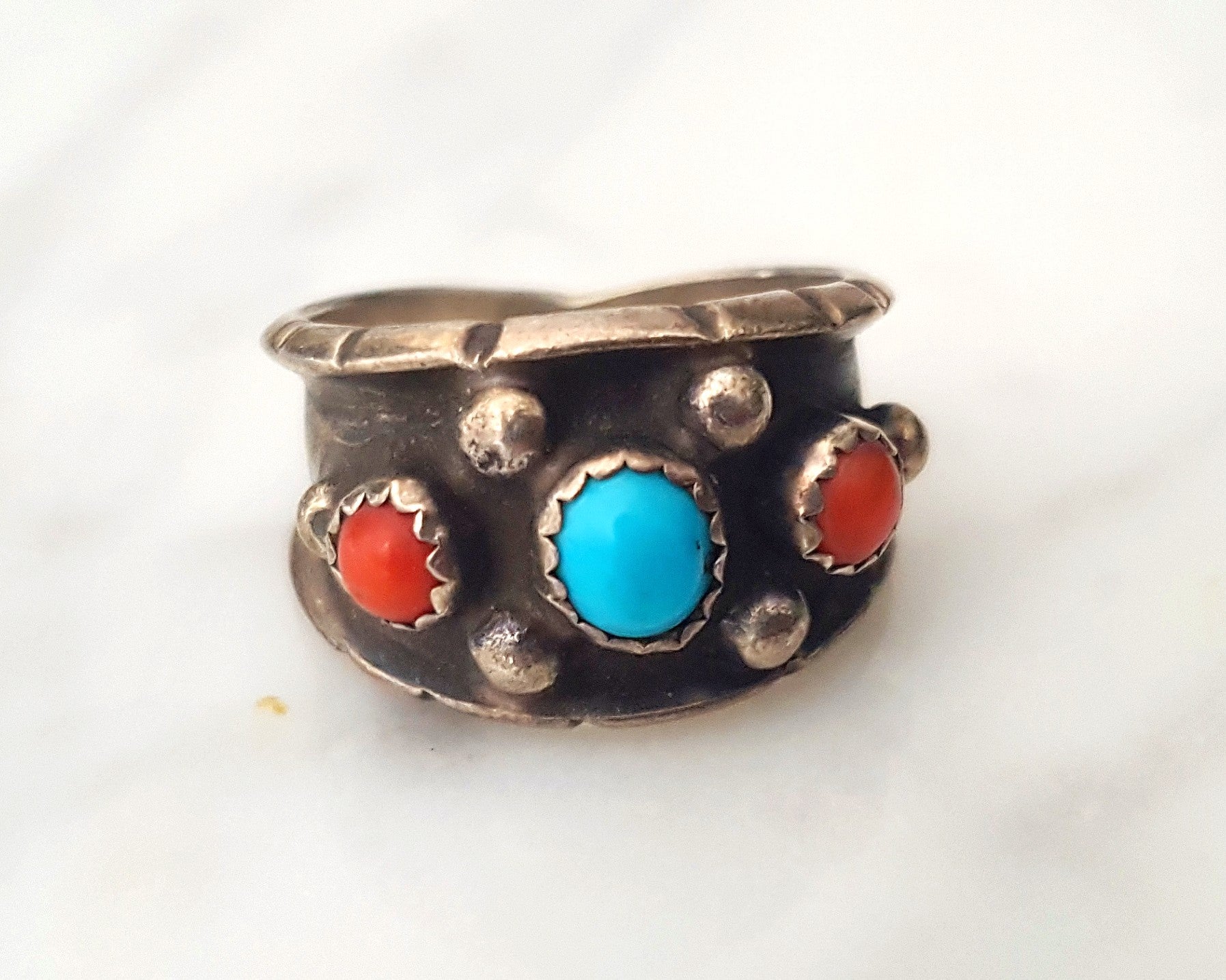 Zuni Turquoise Band Ring - Size 7.25 - Signed Milton Lasiloo