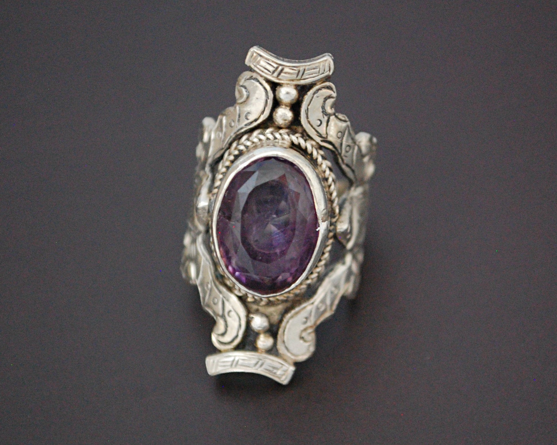 Nepali Amethyst Saddle Ring - Size 6