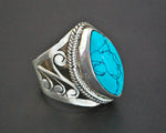 Ethnic Turquoise Ring with Openwork - Size 6