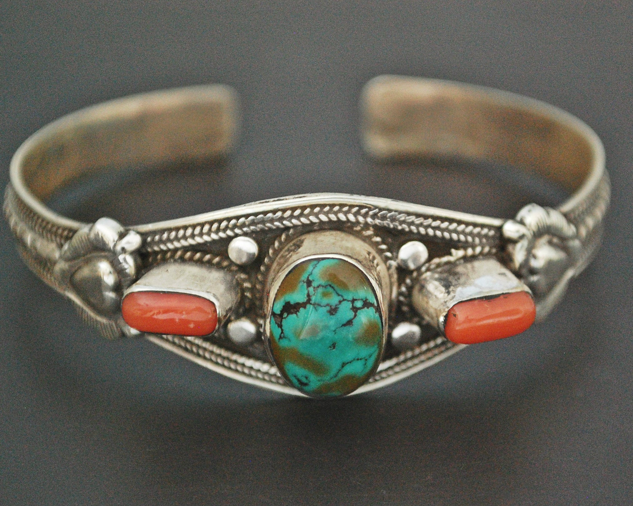 Nepali Turquoise Coral Cuff Bracelet