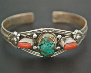 Nepali Turquoise Coral Cuff Bracelet