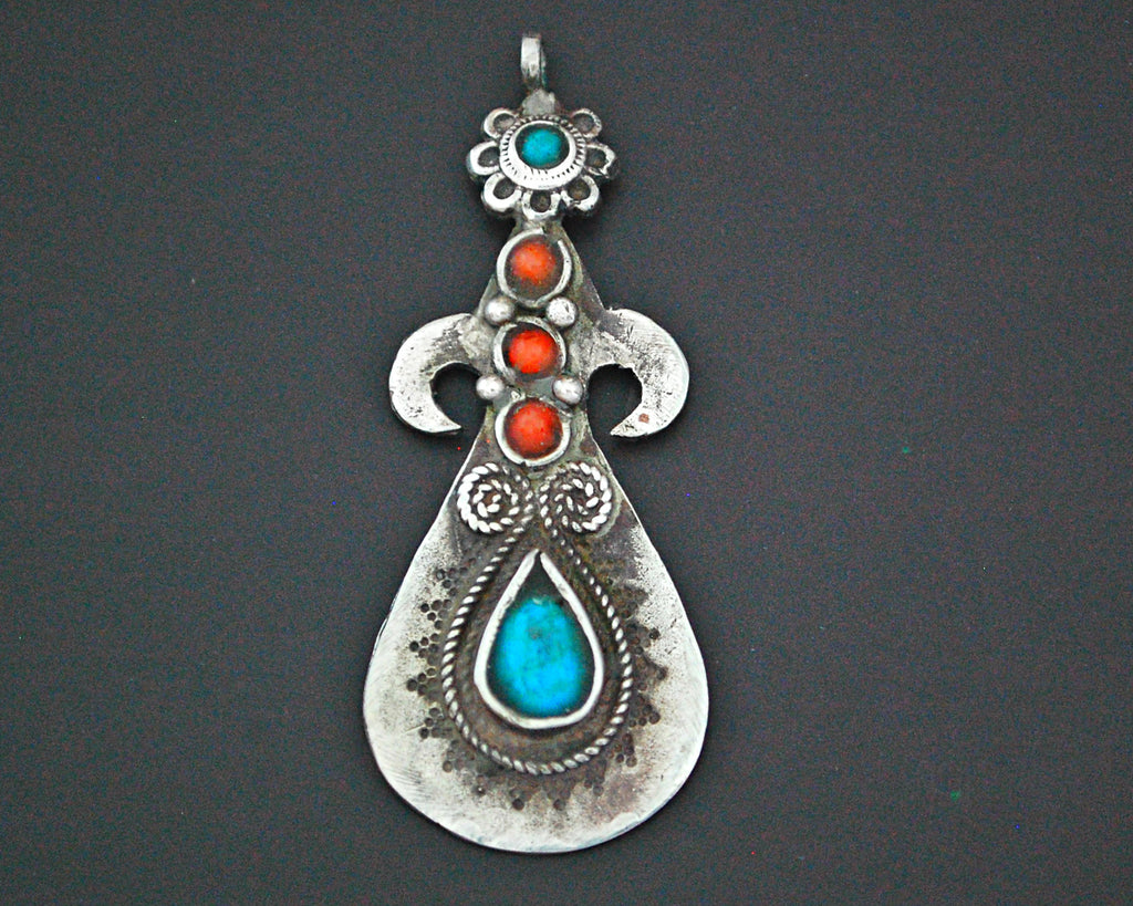 Pretty Uzbek Turquoise and Coral Pendant