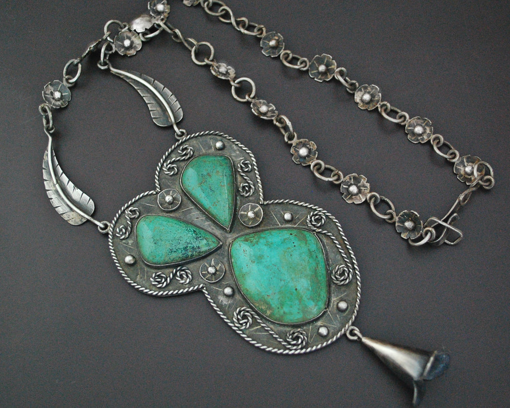 Huge Navajo Turquoise Feather Necklace