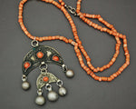 Coral Crescent Bell Dangles Necklace