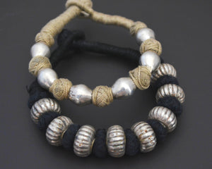 Rajasthani Silver Wax Beads Cotton Bracelet - White - SMALL