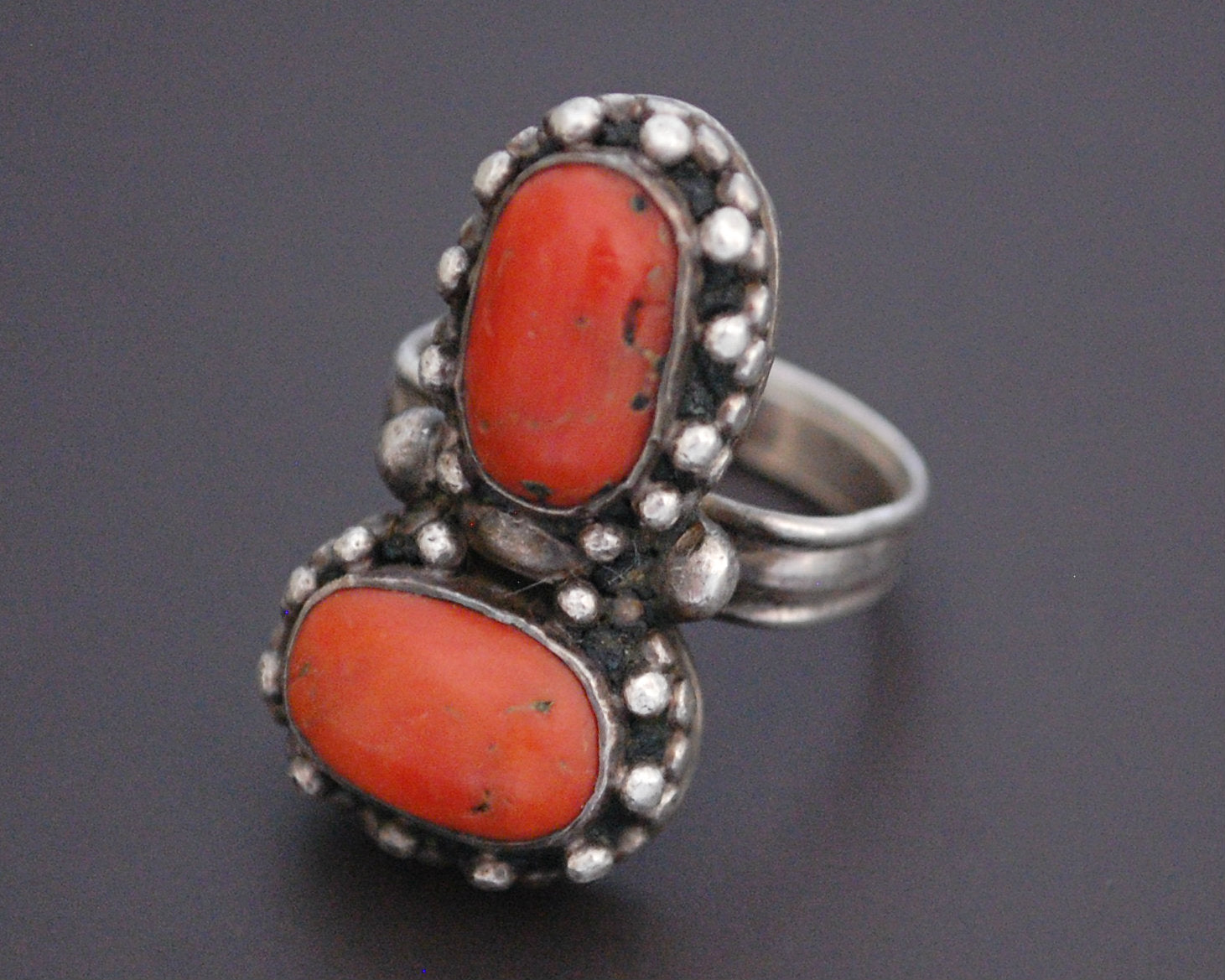 Vintage Nepali Coral Ring - Size 7 - Tibetan Coral Ring