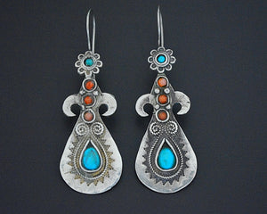 Pretty Uzbek Turquoise and Coral Earrings