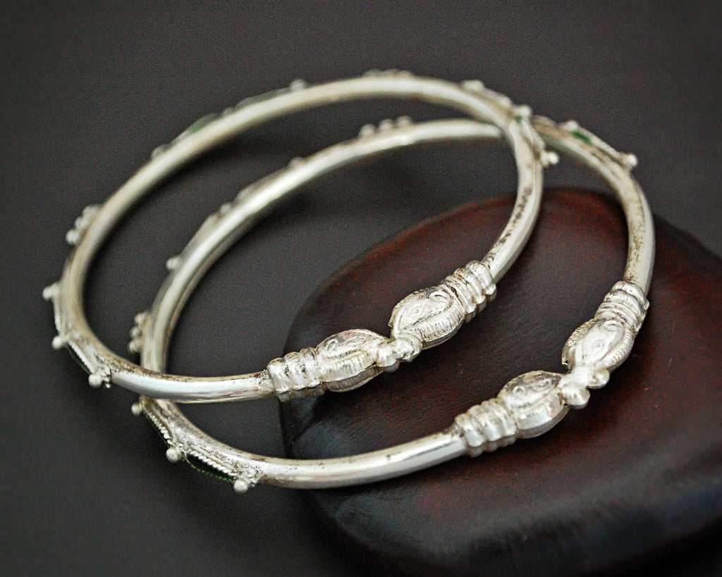 Indian Elephant Enamel Bangle Bracelet - XS