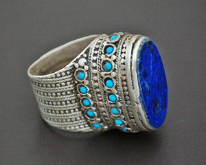 Turkmen Ring with Lapis Lazuli and Turquoises - Size 9.5
