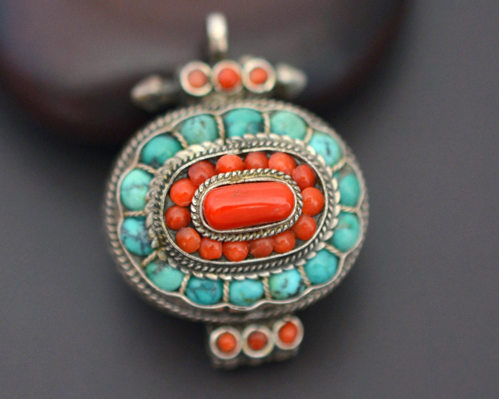 Tibetan Nepali Gau Box with Coral and Turquoises