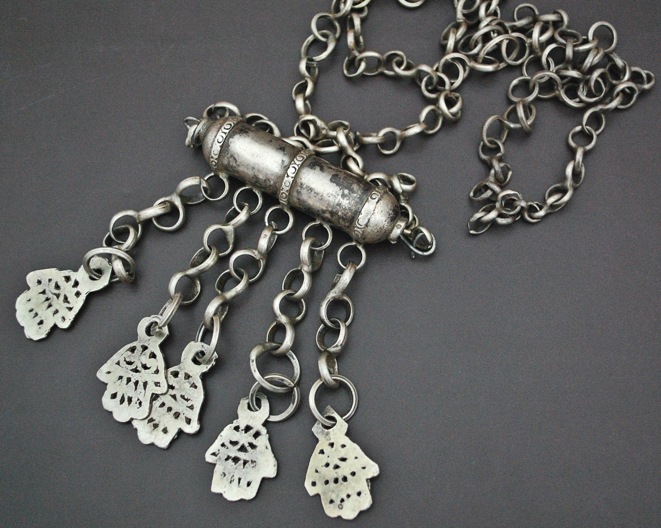 Old Tunisian Hamsa Pendant Necklace