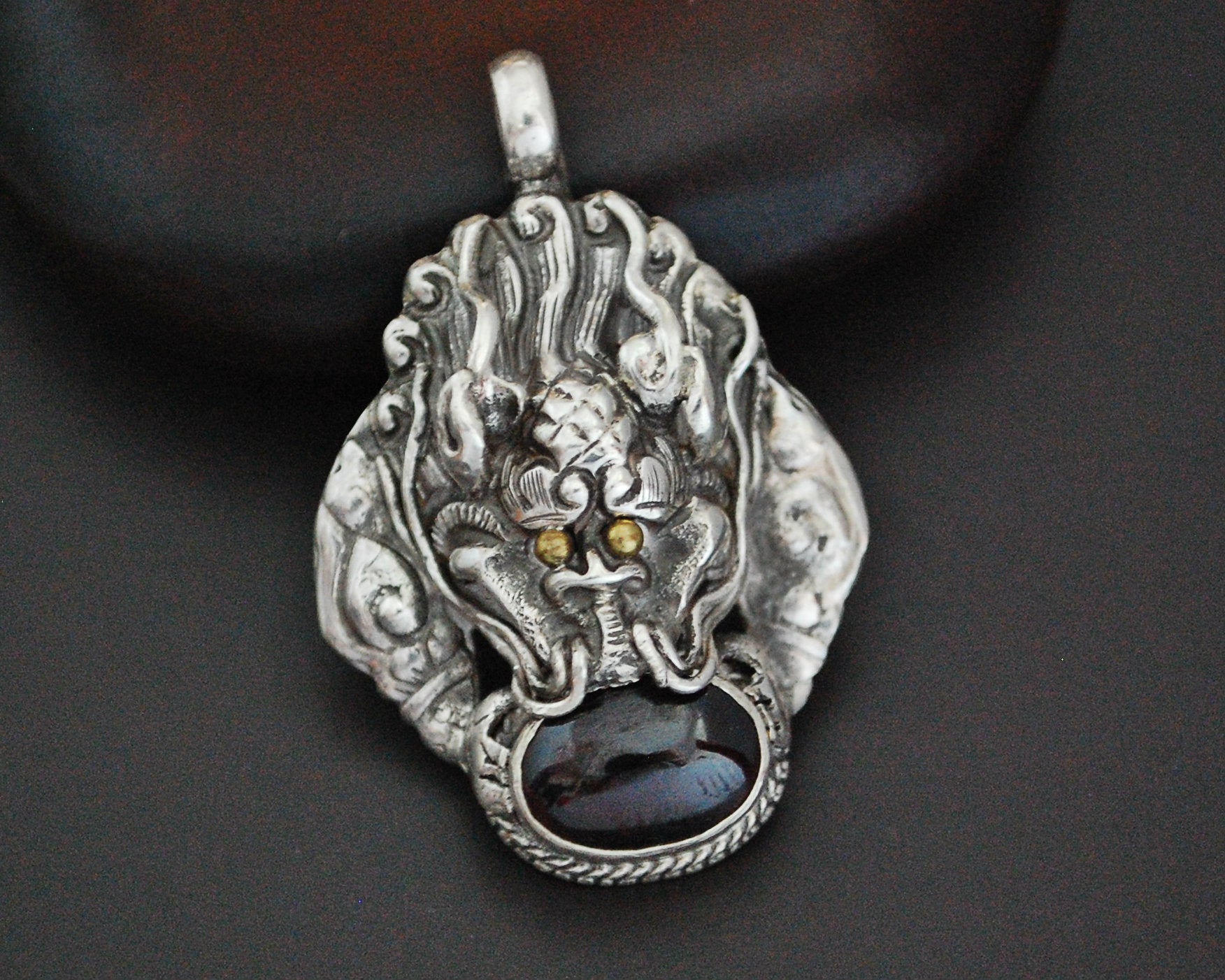 Nepali Garnet Dragon Pendant