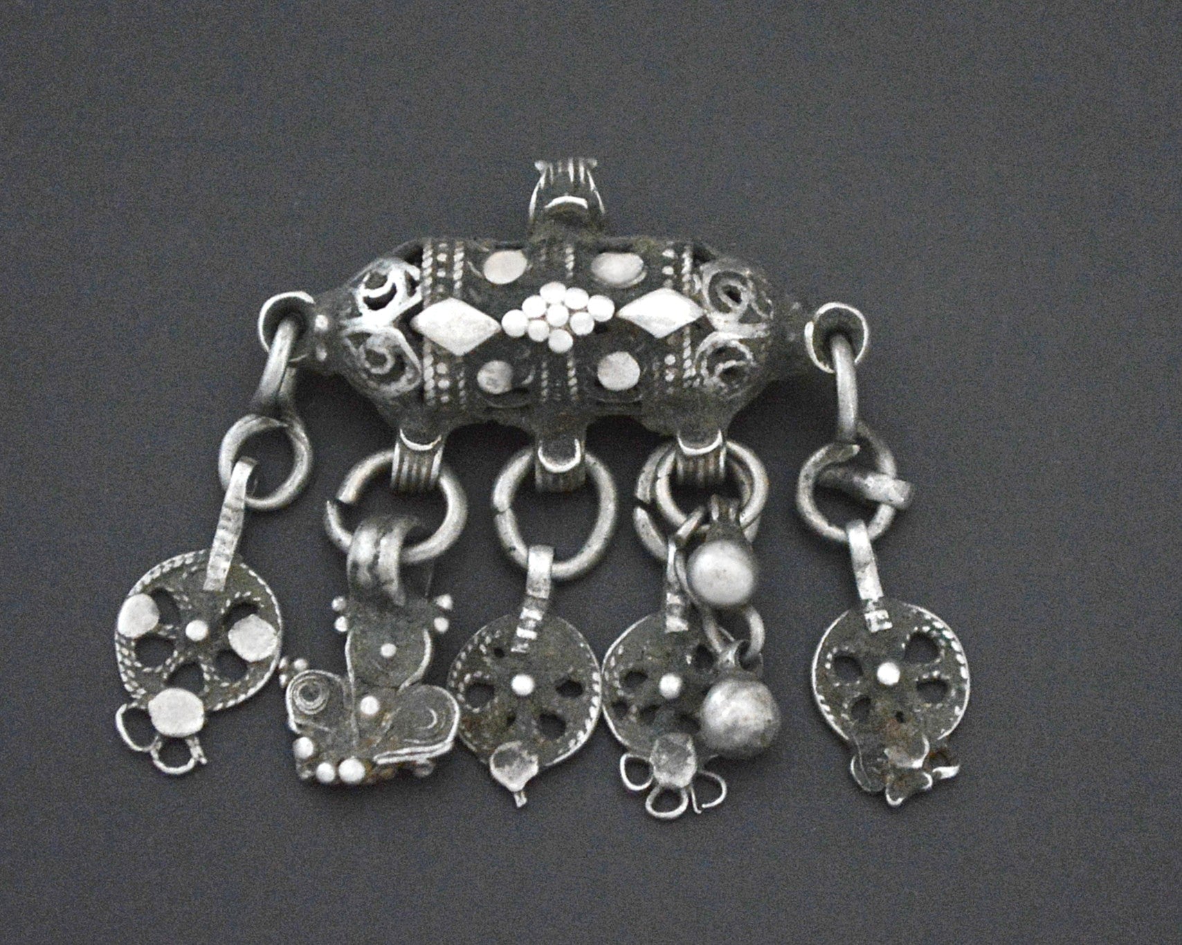 Yemeni Silver Hirz Pendant with Dangles