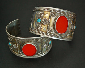 Pair Turkmen Carnelian Turquoise Cuff Bracelet