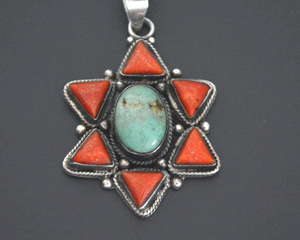 Nepali Turquoise Coral Star Pendant
