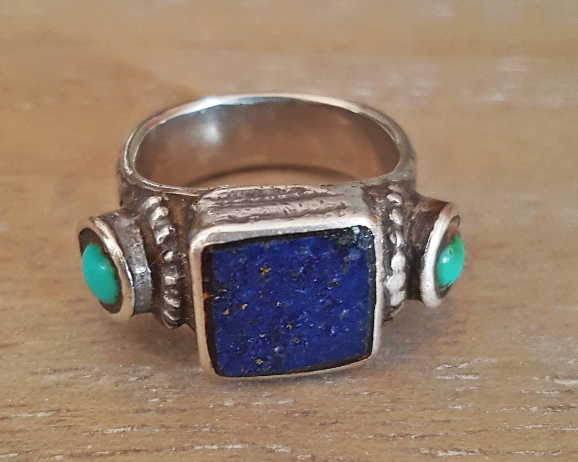 Tibetan Turquoise and Lapis Lazuli Ring - Size 7.75 / 8