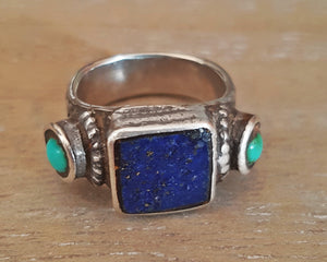 Tibetan Turquoise and Lapis Lazuli Ring - Size 7.75 / 8