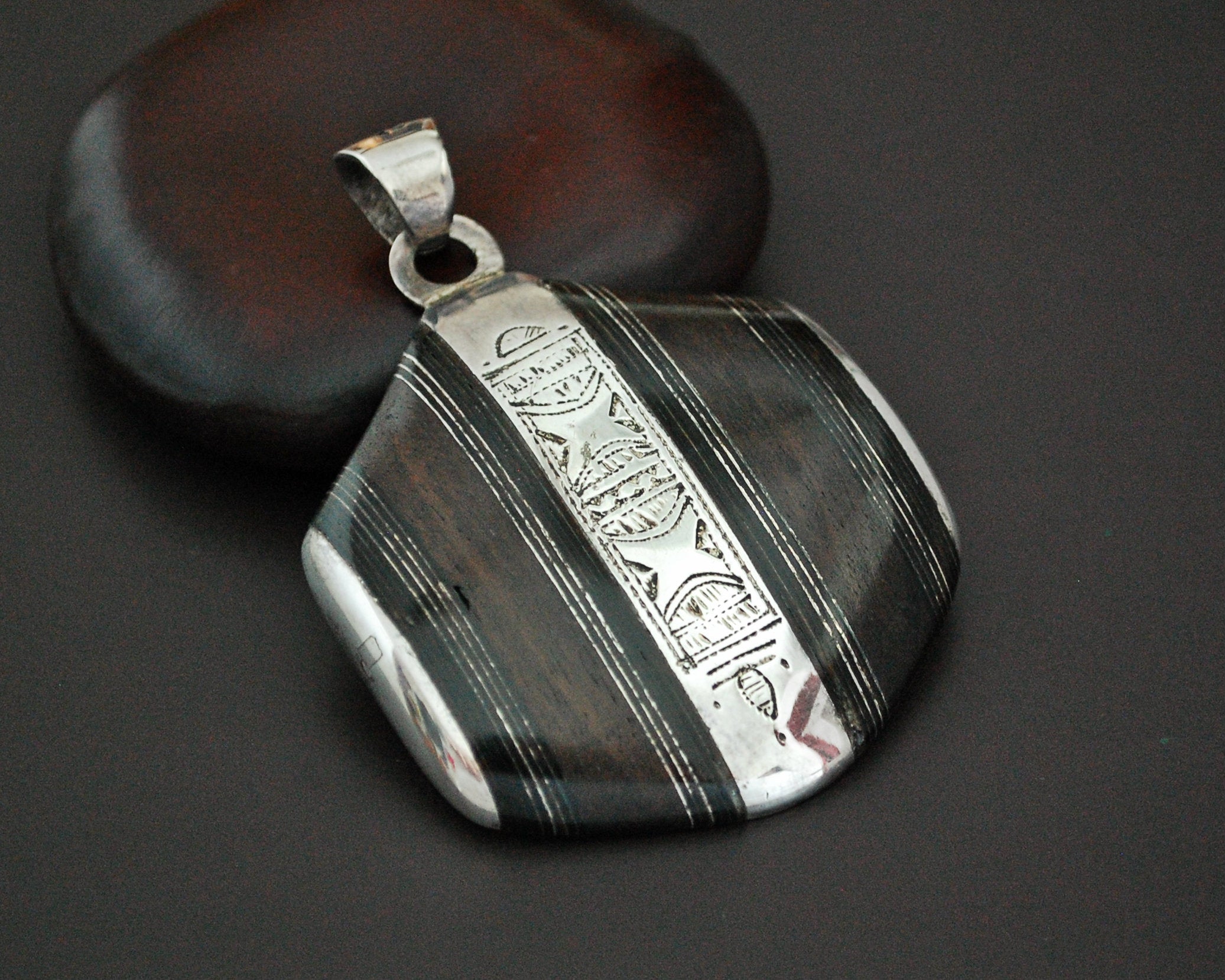Tuareg Silver Ebony Pendant - LARGE