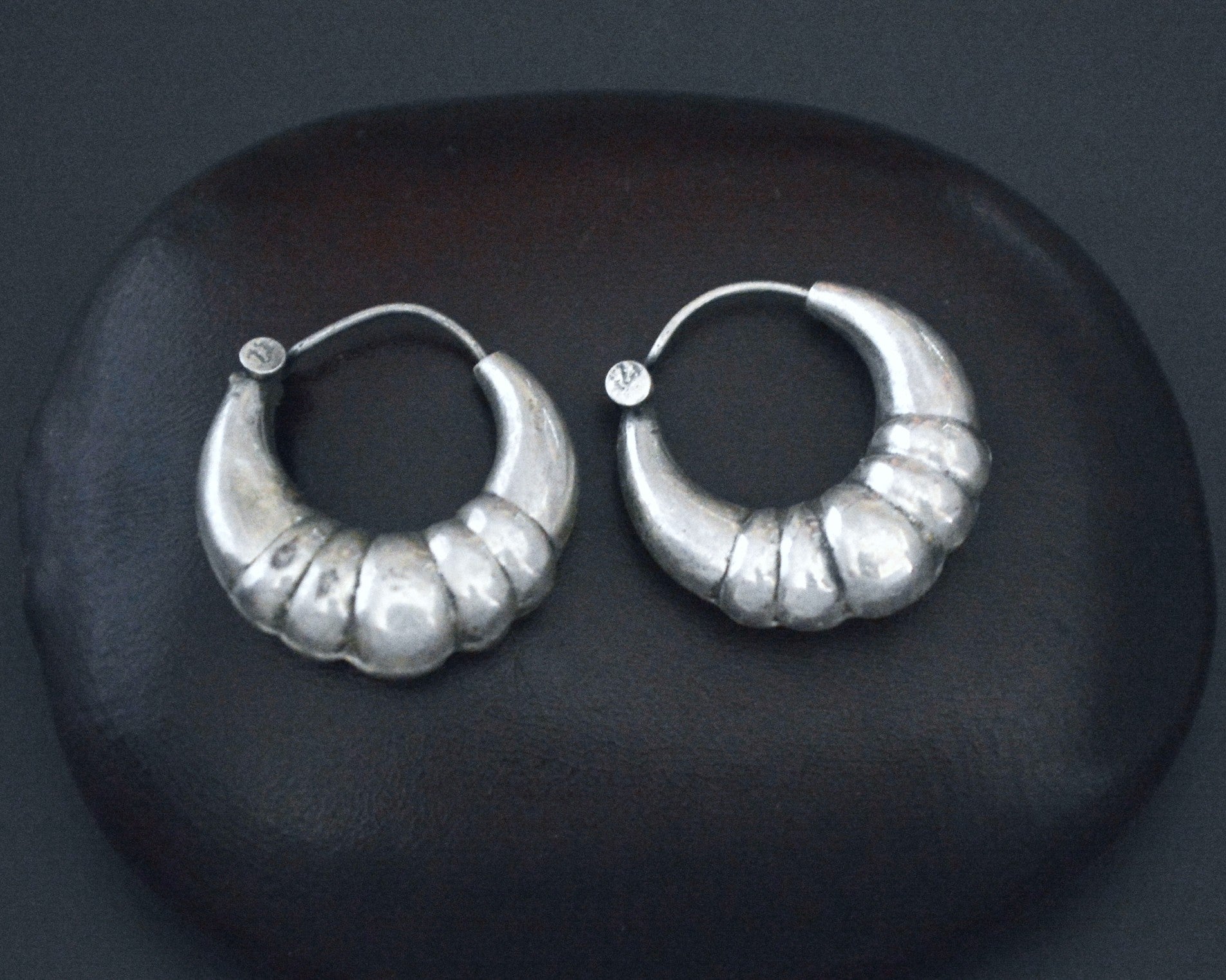 Small Ethnic Tribal Hoop Earrings - Puffy