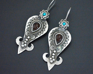 Pretty Uzbek Turquoise and Carnelian Earrings