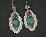 Turkmen Earrings with Coral and Turquoise