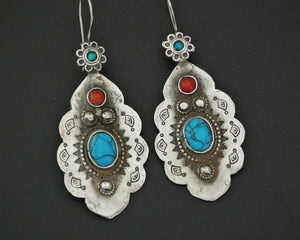 Turkmen Earrings with Coral and Turquoise