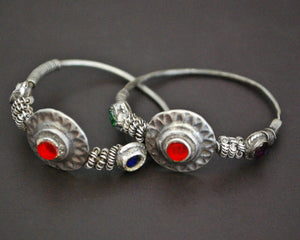 Afghani Tribal Hoop Earrings with Glass
