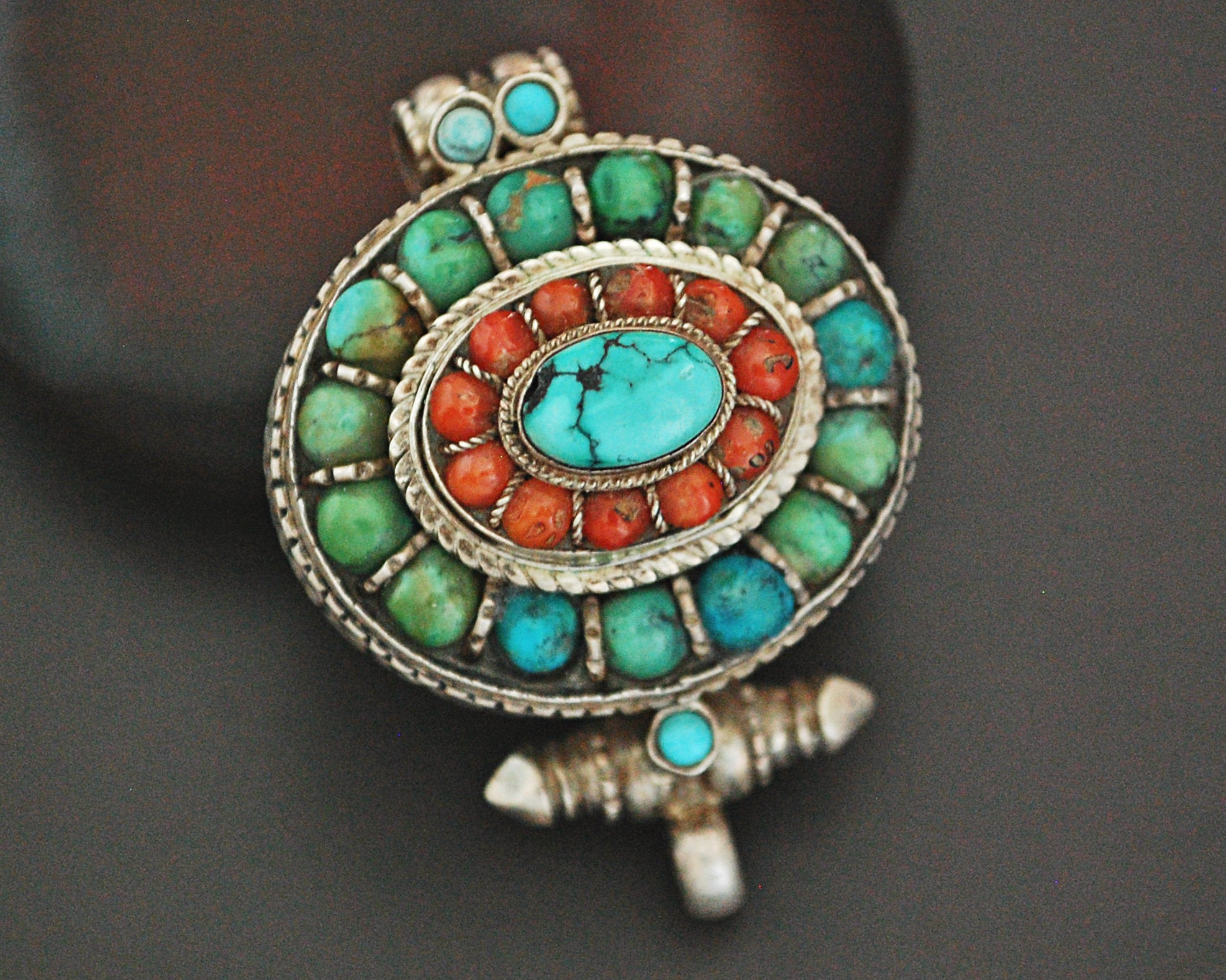 Tibetan Gau Box with Coral and Turquoise