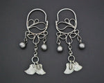 Uzbek Silver Hoop Earrings with Tassels and Bells