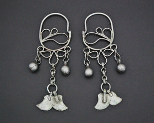Uzbek Silver Hoop Earrings with Tassels and Bells