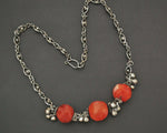 Indian Silver and Carnelian Beads Necklace
