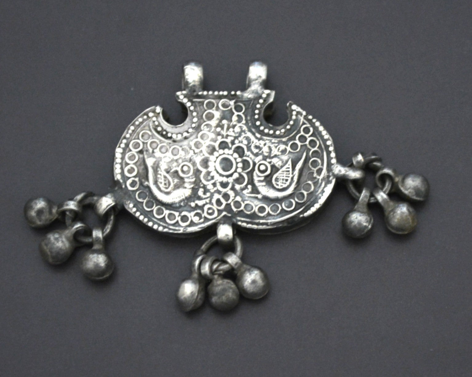 Rajasthani Silver Peacock Pendant with Bells