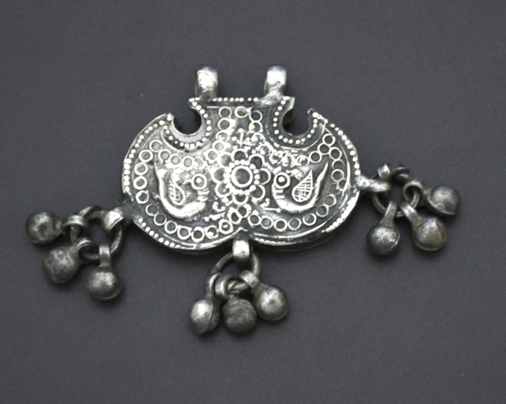 Rajasthani Silver Peacock Pendant with Bells