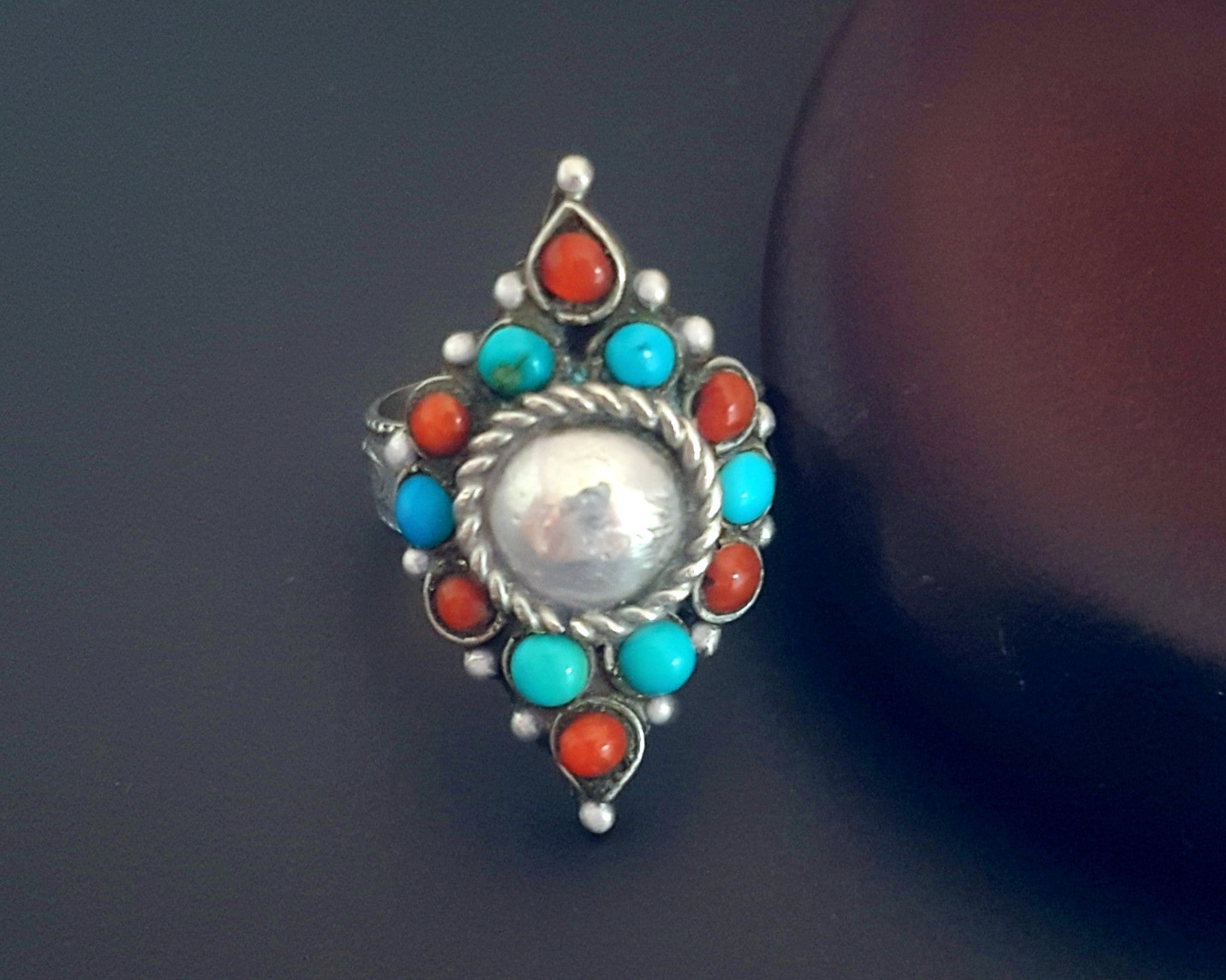 Nepali Turquoise Coral Ring - Size 7.25