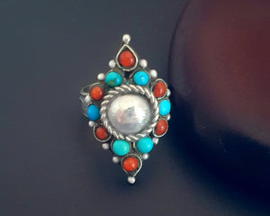 Nepali Turquoise Coral Ring - Size 7.25