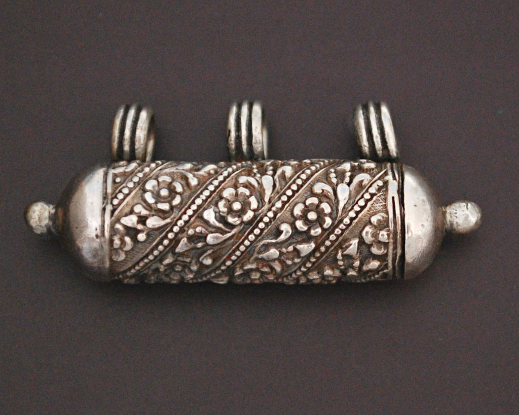 Yemeni Silver Prayer Box Tube Pendant - Openable