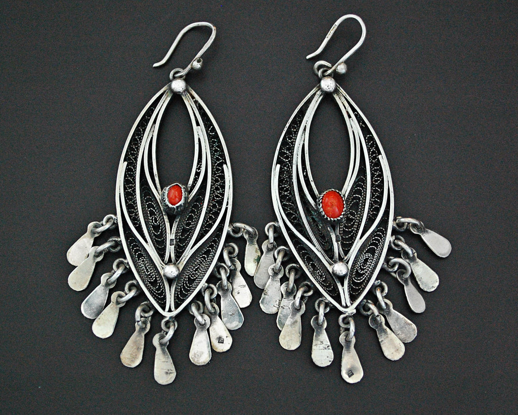 Ethnic Coral Filigree Dangle Earrings