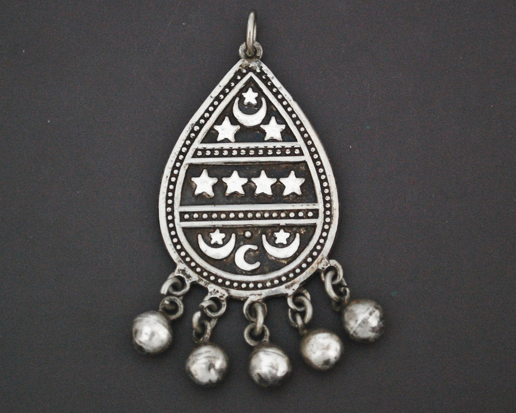 Egyptian Crescent Moon and Star Pendant with Bells