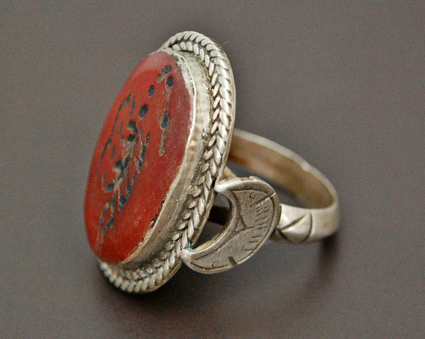 Afghani Crescent Moon Scorpion Intaglio Ring - Size 7.5